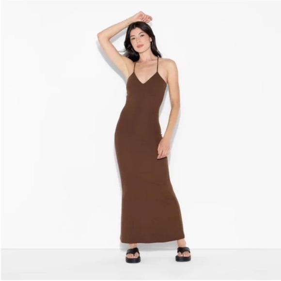 Women’s Brown Slip Maxi Dress - Sleeveless V-Neck M NWT - Picture 2 of 3